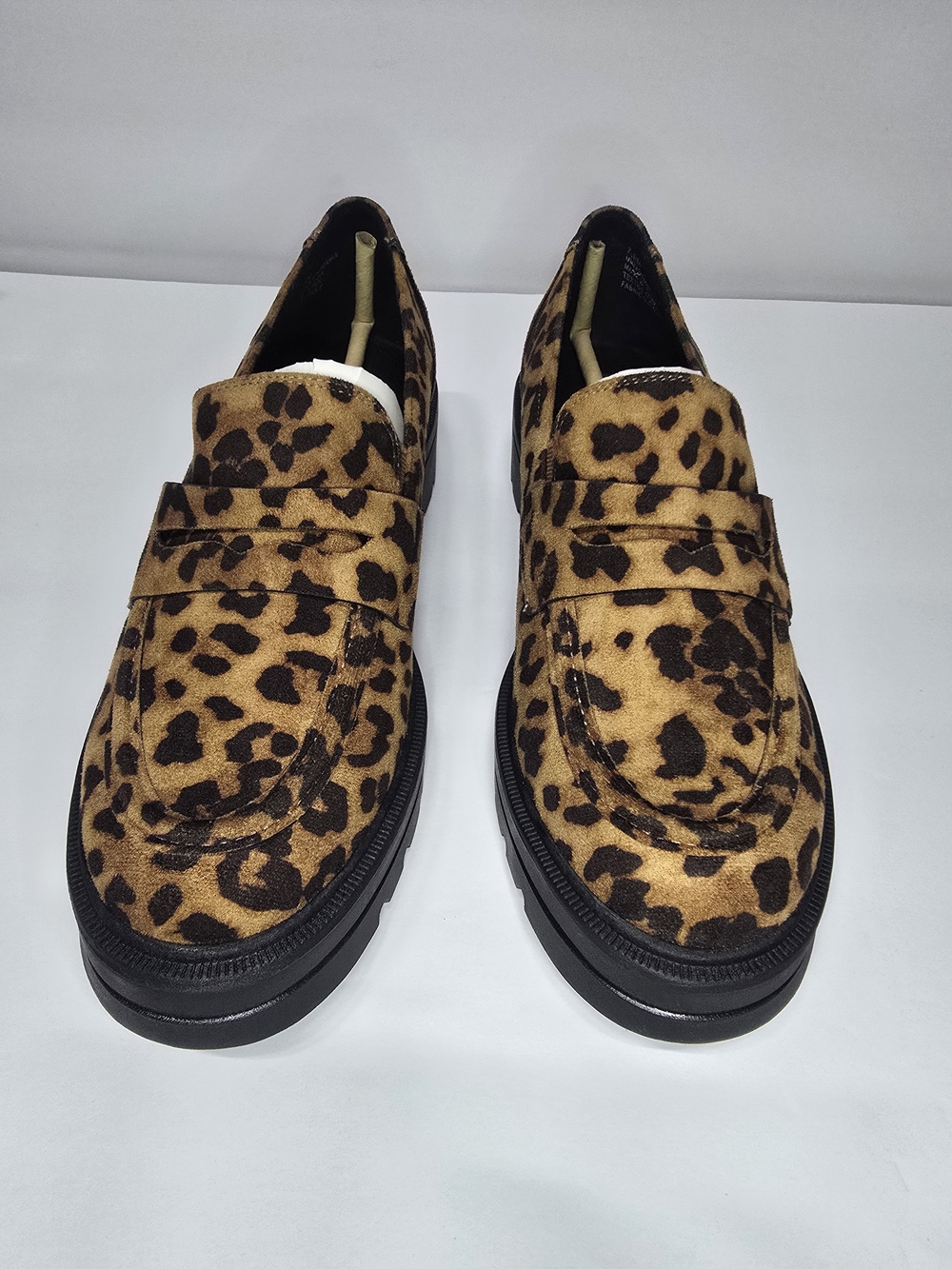Leopard Print Suede Penny Loafers - Tan/Black